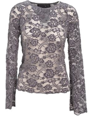 ARTISTA Feminine Lace Long Sleeve Top - Grey