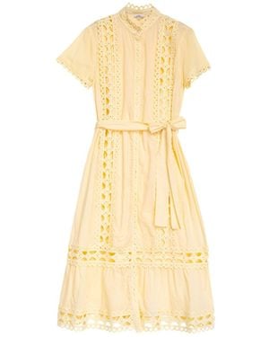 Niza Loose Fitting Blouse With Long Sleeves Polka Dot Print And Embroidery - Yellow