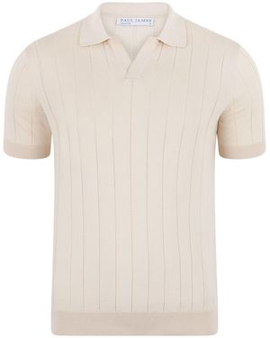 Paul James Knitwear Neutrals Ultra Fine Cotton Riley Selection Knit Buttonless Polo Shirt - Natural