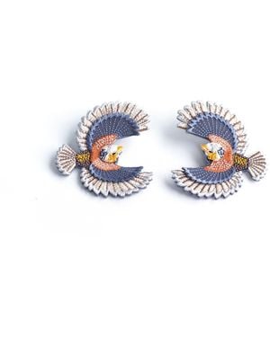 Nana Watanabe Flying Bird Layered Embroidered Earrings - Blue