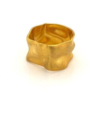 LINYA JEWELLERY Hammered Pattern Matte Thick Ring - Yellow