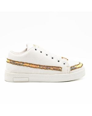 Rettrose Ramona Luxury Canvas Handmade Embellished Tennis Shoe - White