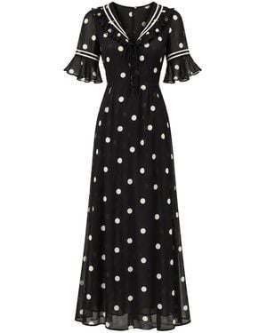 Rose & Nancy Audrey Polka Print Collar Detail Maxi Dress - Black