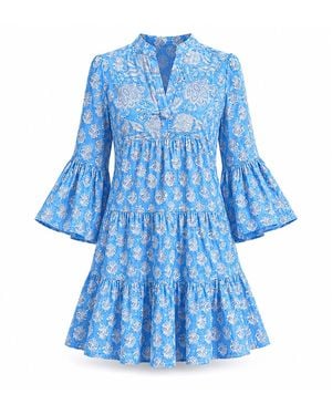 Pick Happy Babydoll Mini Dress Botanical Azure - Blue