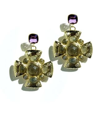 Edgar Navarro Jewelry Navarro Labradorite Cross Earrings With Amethyst Stud Base - Green