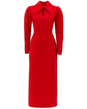 Julia Allert Long Sleeve Solid Formal Midi Dress – - Red
