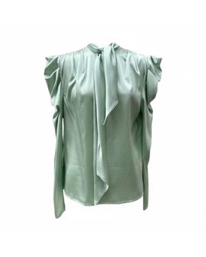 Imaatu Water Mint Silk Satin Tie-Neck Blouse – Elegant Evening Statement - Green