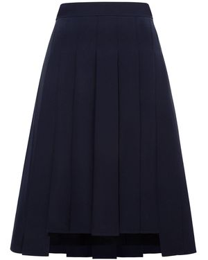 Femponiq High-Waisted Pleated Midi Skirt With Asymmetric Slits - Blue