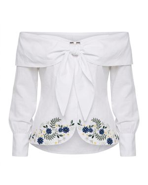 Ashita Fernandes Floral Above-The-Knee Linen Top - White