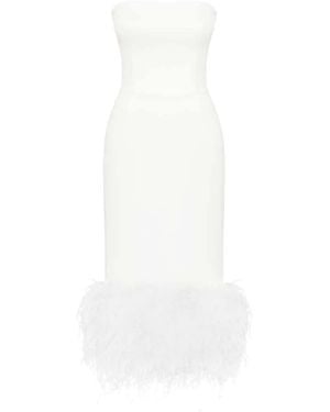 POST MERIDIEM Feather Detail Satin Sheath Dress - White