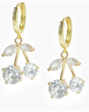 I'MMANY LONDON Cherry Pie Crystal Cherry Drop Huggie Hoop Earrings - Metallic