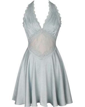 Miss Circle New York Rianna Light Sage Crinkle Satin Halter Mini Dress - Blue