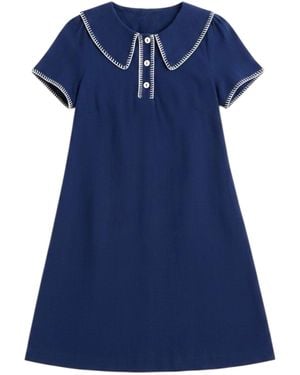 Louche Dot Blanket Stitch A-Line Mini Dress - Blue