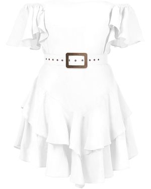 ALINA CERNĂTESCU Samba Mini Linen Ruffle Cocktail Dress - White