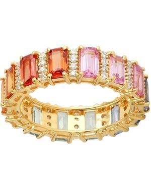 Artisan Sapphire & Diamond Bar Set Eternity Band Ring - Metallic
