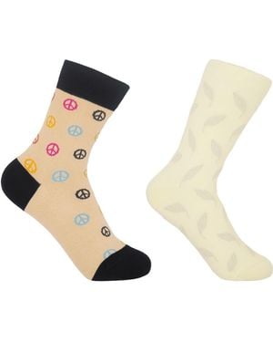 Peper Harow - Made in England Neutrals Peace & Leaf Cream Socks Bundle - Metallic