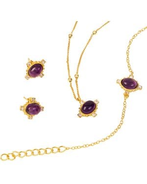 Lila Rasa Amethyst Cz February Birthstone Brings Good Luck, Stability & Intuition Jewellery Set Necklace, Earrings & Bracelet - White