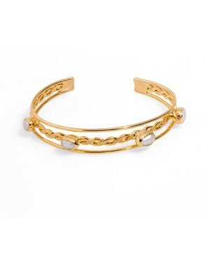 Ebru Jewelry Pearl Twisted Gold Cuff Bracelet - Metallic