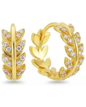 Angel Barocco Leaf Diamond Hoop Earrings - Metallic