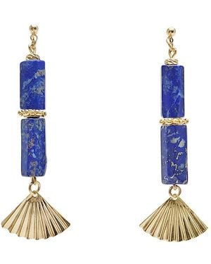 Farra Lapis Lazuli & Fan Linear Drop Earrings - Blue