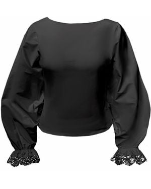 Frock Tales Maranta Top With Lace Cuffs - Black