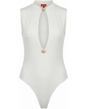 No'design Monica Button-Detail Cut-Out Bodysuit - White