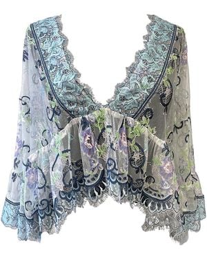 Anna Sui Lady Chatterley's Lace V-Neck Top - Blue