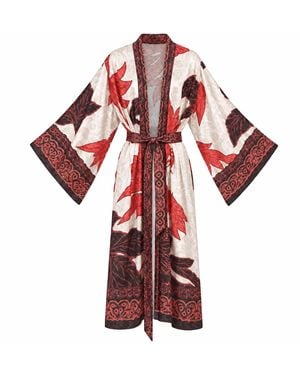 LOVEIST STORE Sahara Botanical Print Jacquard Satin Kimono - Red