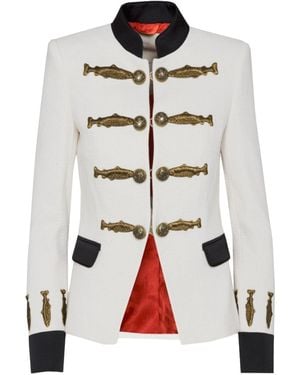 The Extreme Collection Neutrals Ivory Military Tailored Blazer With Embroidery Nuvola - White