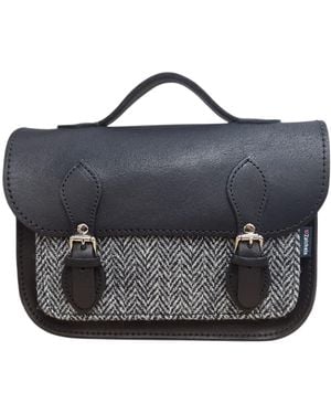 Zatchels Midi Tannery & Tweed Crossbody Leather Satchel - Black