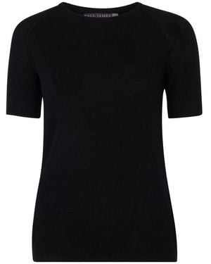 Paul James Knitwear Midweight Merino Activewear Selene T-Shirt - Black