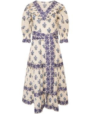 LAtelier London Floral Block Print Cotton Midi Dress - White