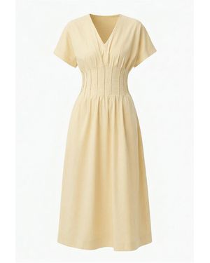 Exquise Neutrals Amaud Short Sleeve V Neck Midi Dress - Natural