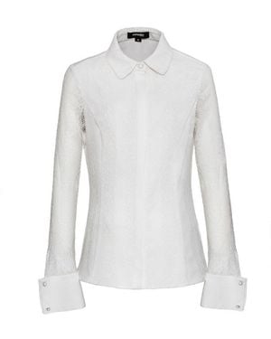 Smart and Joy Fitted Long-Sleeve Lace Blouse - White