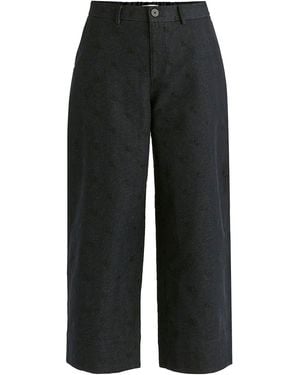 Paisie Embroidered Polka Dots Denim Barrel Trousers - Black