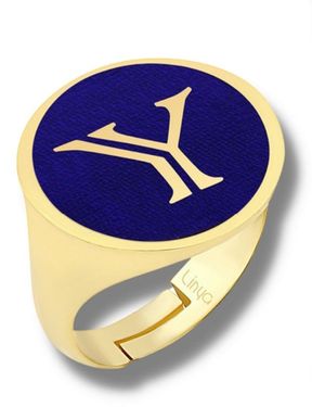 LINYA JEWELLERY Personalized Y Letter Enamel Signet Ring - Blue