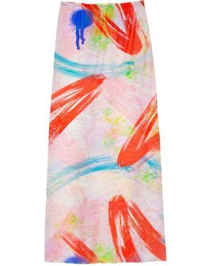 Audrey Vallens Brush Stroke Mesh Skirt - Red