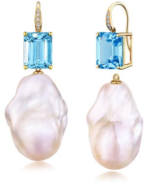 Kai Fine Jewelry Solid Natural Emerald-Cut Topaz, Diamond & Baroque Pearl Convertible Drop Earrings - Blue