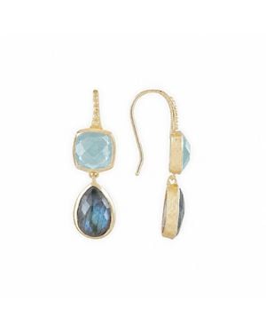 Giselle Vale — London Charis Double Gemstone Earrings Aqua Onyx & Labradorite - Blue