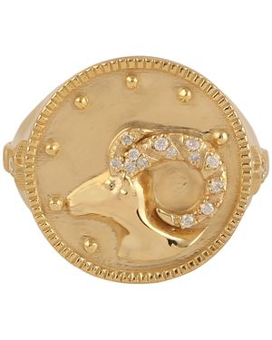 Artisan Aries Zodiac Pave Diamond Signet Ring - Metallic