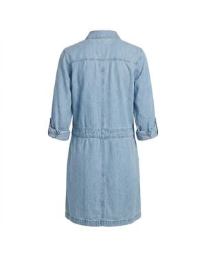 Modenaire Denim Mini Dress Structured Button Front - Blue
