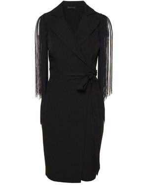 concept A trois Wrap Blazer Dress With Fringed Sleeves - Black
