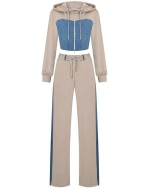 Gov Denim Neutrals Denim Detail Cotton Tracksuit Set With Two-Way Zipper - Blue