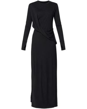 Metamorph Longsleeve Maxi Cotton Dress With Side Slits - Black