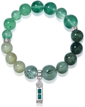 Aurozia Five Elements Wood Emerald Life Tree With Flower Pendant Crystal Bracelet - Green