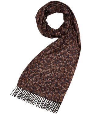 Fable England Deco Blooms Ditsy Scarf With Tassels - Brown