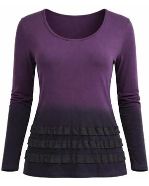Conquista Elegant Long-Sleeve Top With Ruffle Detail - Purple
