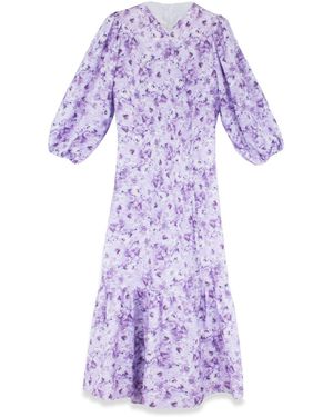 Profile Nyc Cream Floral Wrap Dress - Purple