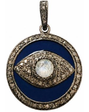 Heather Hawkins Jewelry Evil Eye Enamel Diamond Oxidized Sterling Pendant Charm - Blue
