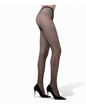 HIGH HEEL JUNGLE by KATHRYN EISMAN Glam Rock Lurex Crystal Mesh Tights - Black